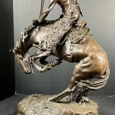 Western Bronze Frederic Remington “Rattlesnake” Sculpture - Signed 