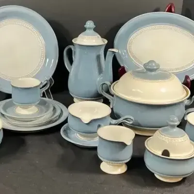 Denby Castile Blue Dinnerware Set For 8 And Serving Dishes