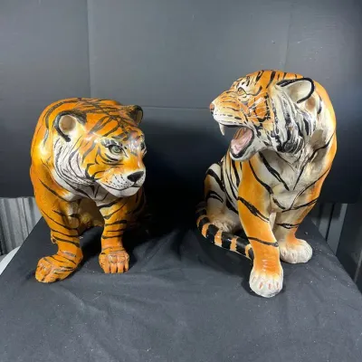 Pair Of Mid Century / Hollywood Regency Ceramic Tigers