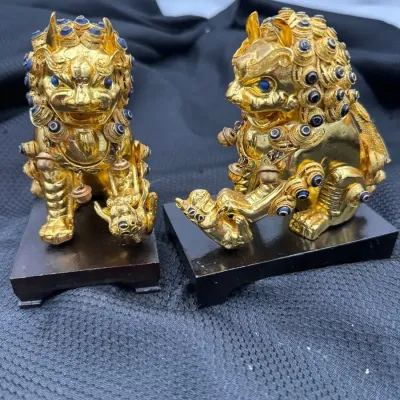 Lot #1 VIntage Chinese gilt bronze and cloisonné guardian lion (Foo