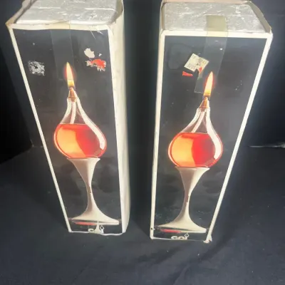 (2) Vtg. Freddie Anderson Clear Drops Oil Lamps