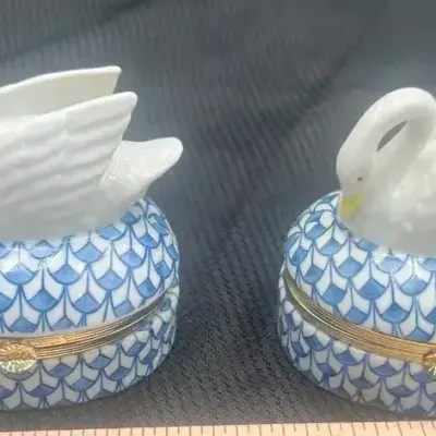 Collectible Goebel  Vintage Set Swan Music Trinket Boxes