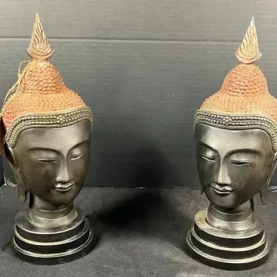 Sukhothai Buddha Head Pair - Bronze