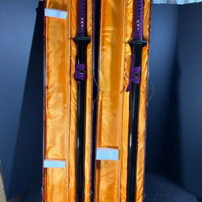 Pair Of Purple Damascus Steel Katana Swords