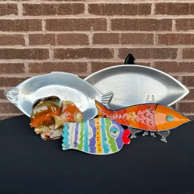 Fish-Theme Lot - Vintage Guy Degrenne French Fish Platter, Signed Handpainted Tray, MORE
