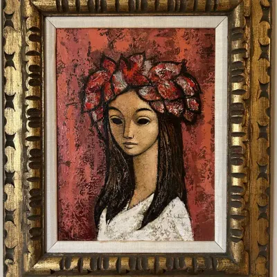 Henri Kalman Signed Original Oil Painting, Young Girl 20x24 - Ornate Gilt Wood Frame