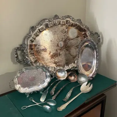 Vintage Silver Plated Serving Ware And Utensils - Chippendale Tray, Ladles, More