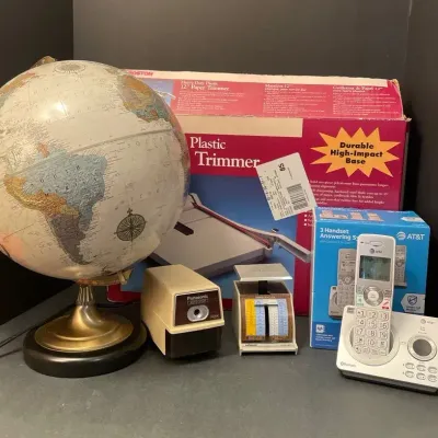 Office Lot- Replogle 12" Textured Globe, AT&T Phone, Scale, Sharpener, & Paper Trimmer
