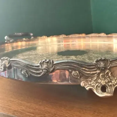 Sheridan Silver Plate on Copper Etched Round Serving Tray 15"