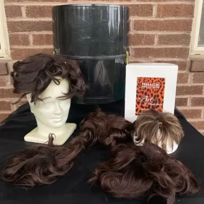 Wig Lot- Versace, Carrying Case & Mannequin 