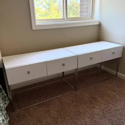 White & Chrome Modern Nightstand Pair 