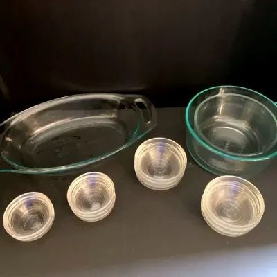 Duralex & pyrex Glass Lot- Oval Casserole, Mixing Bowls, Ramekins 