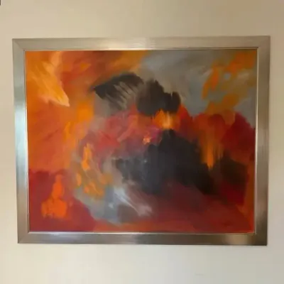 Large Abstract Expressionist Painting 55x45, Silver Frame