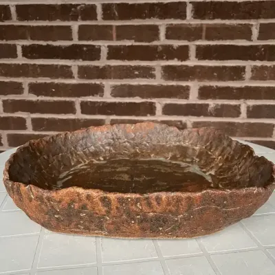 Handmade Textured Ceramic Organic Bark Finish Shallow Planter/Basin, Heavy 18"