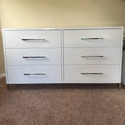 High Gloss White & Chrome Modern 6-Drawer Dresser