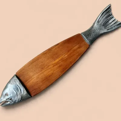Vintage Wood & Metal Salmon Fish Serving Platter Board/Wall Hanging