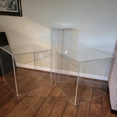 Lucite Furniture - Acrylic Cube End Tables (2) & Matching Display Plinth