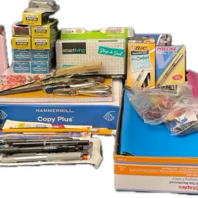 Office Lot- Stapler, Notepads, Pens, Markers, Paper, Folders