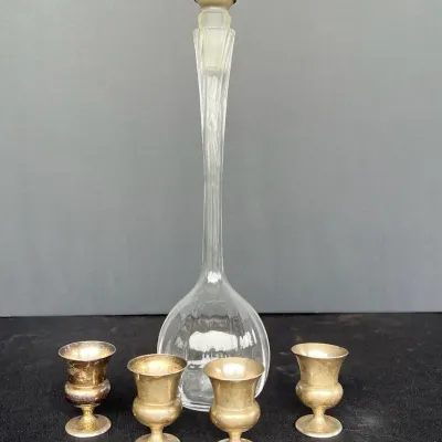 Vintage Gorham Sterling Silver & Crystal Cordial Set, 5-Piece Barware