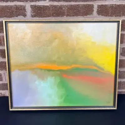 Signed Sheila Hack Abstract Original Oil Painting 'Intrusion' 1971 - Baltimore Artist 