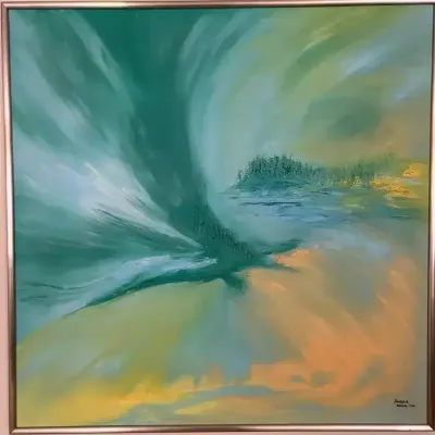 Signed Sheila Hack Abstract Original Oil Painting Framed 1966 - Baltimore Artist 31x31 