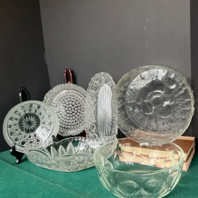 Vintage Clear Pressed & Cut Glassware 6 Pcs- Federal Glass, Hobnail, Iittala Flora & MORE