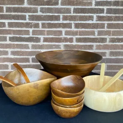 Wooden Salad Bowls And Utensils- Vermillion Made In Haiti 