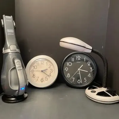 Office Lot-Black + Decker Platinum Vacuum, Task Lamp, Clocks 
