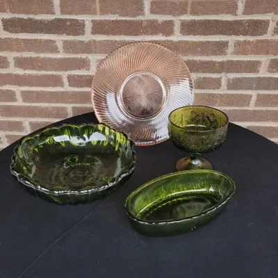 Depression Glass ‘Diana’ Pink Plate, Indiana Glass Olive Green Sunflower Footed Bowl & MORE