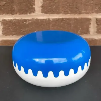 Vintage 1970s Alan Fletcher 'Clam' 2-Pc Ashtray/Storage Box by Pentagram, Blue & White