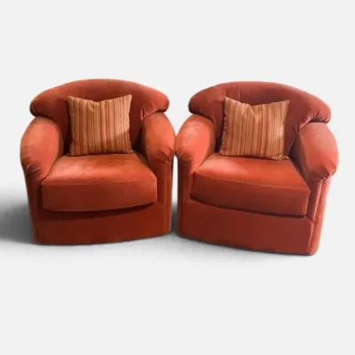 Sherrill Furniture Rust Orange Velvet Swivel Lounge Chairs, Pair