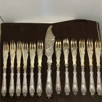 Antique Silver Plated Fish Flatware, Set 13-Piece Victorian Ornate Flatware