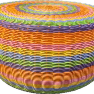 Indoor/Outdoor Woven Resin Storage Stool Ottoman, Colorful
