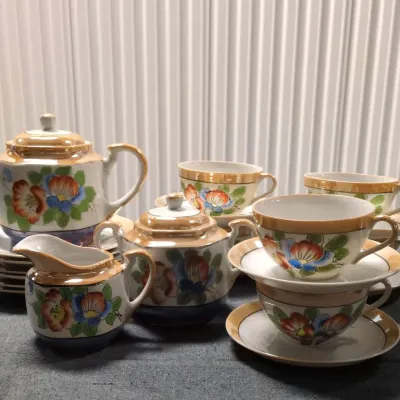 Peach Floral Lustreware Tea Set - japan