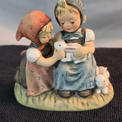 Vintage Goebel Hummel #384 “Easter Time” – Two Girls with Rabbits – West Germany