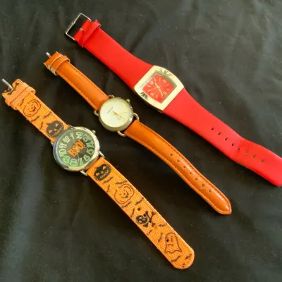 Lot of 3 Fashion Wristwatches – Halloween Pumpkin, Orange & Red