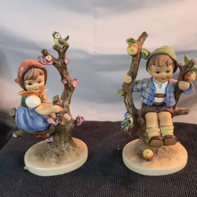 Vintage Goebel Hummel #141/I Apple Tree Girl And Apple Tree Boy– 6" – West Germany – Bird & Blossoms