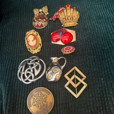 Assorted Vintage-Style Brooches and Pins – 9 Pieces