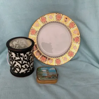 Royal Crown Derby England Plate, London Souvenir Coasters & Decorative Electric Warmer