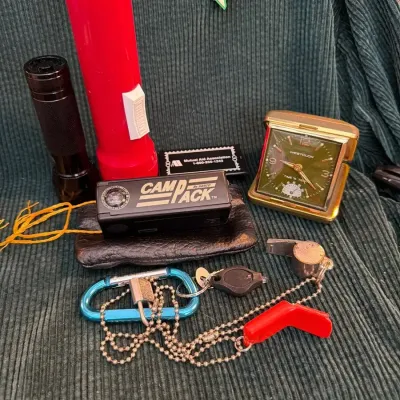 Vintage Camping & Emergency Gadget Lot with Westclox Travel Clock