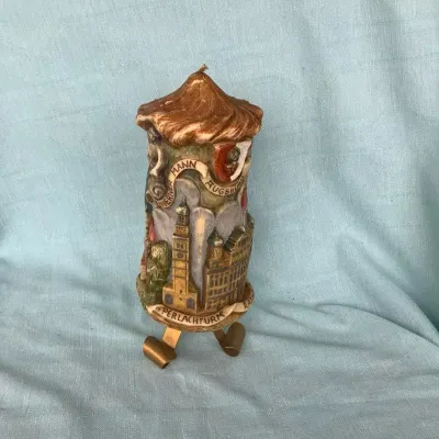 Decorative Augsburg Germany Souvenir Candle with Historic Landmarks, Approx. 8"