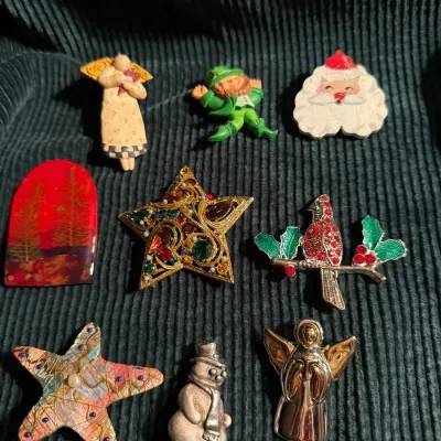 Assorted Holiday Brooches and Pins – 9 Pieces