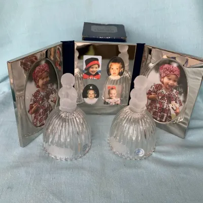  Silver-Tone Triple Folding Photo Frame & 2 Crystal Glass Bells