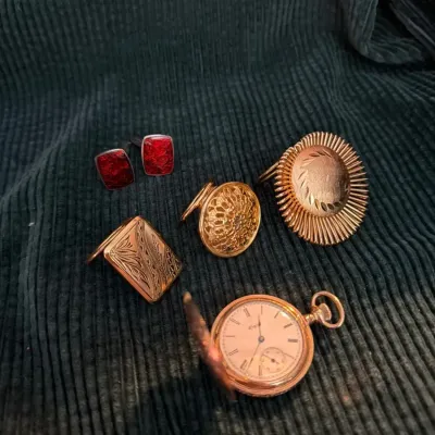 Elgin Pocket Watch & Assorted Vintage Costume Jewelry