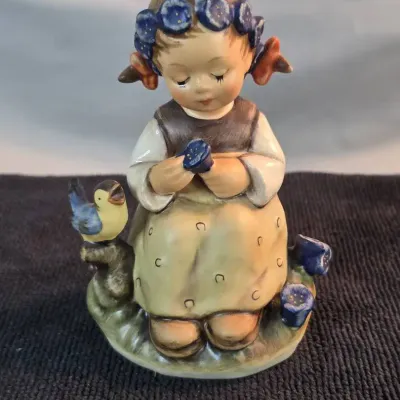 Vintage Goebel Hummel #351 “The Botanist” Girl with Bluebird Figurine – West Germany – 4.5"