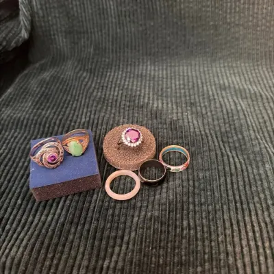 Stamped Silver and Assorted Gemstone-Style Rings – 6 Pieces  Collection of six rings