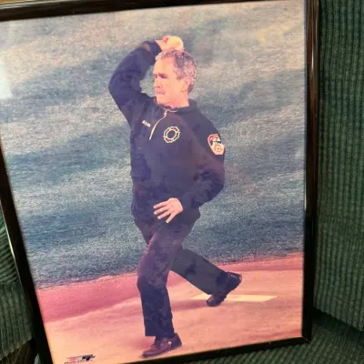 Framed George W. Bush 2001 World Series First-Pitch Photograph