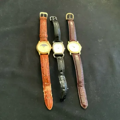 Lot of 3 Women’s Fashion Wristwatches – Gold & Silver Tone with Leather Bands