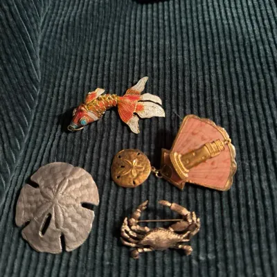 Coastal-Themed Jewelry Lot – Fish Necklace, Crab Brooch & More