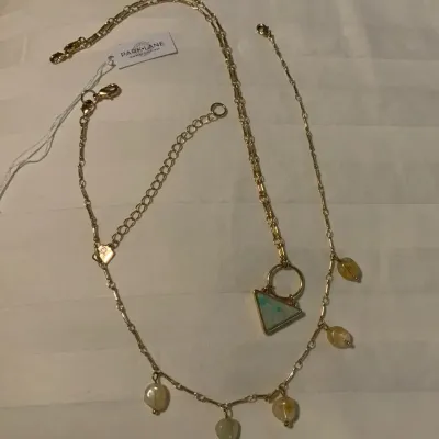 Park Lane Gold-Tone Layered Necklace with Turquoise-Color Triangle Pendant & Bead Charms 